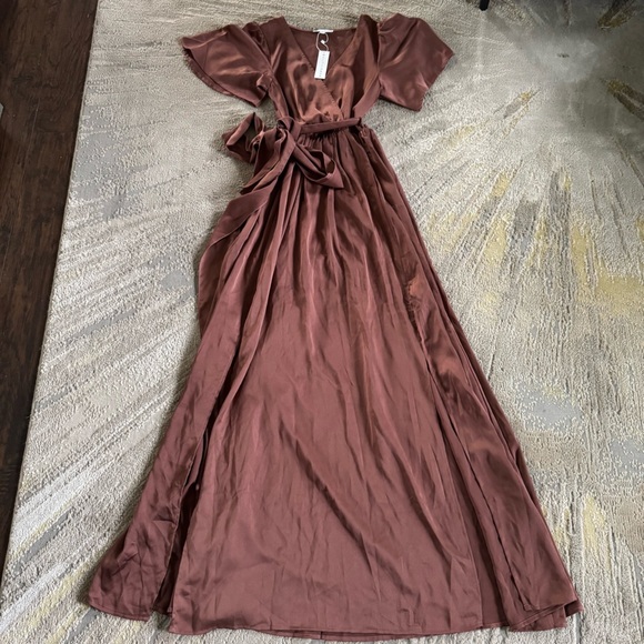 Baltic Born Sicily Satin Maxi wrap Dress Rosy Brown slip dress classy XS new - Picture 2 of 13